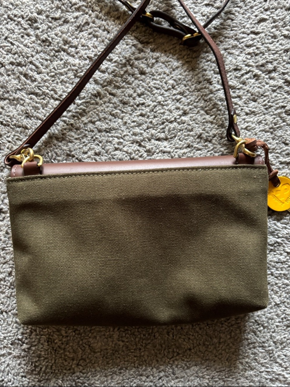 R. Riveter Brown Leather & Green Canvas Crossbody Bag - Picture 2 of 8